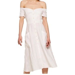 Reformation Mariposa Midi White Linen Dress